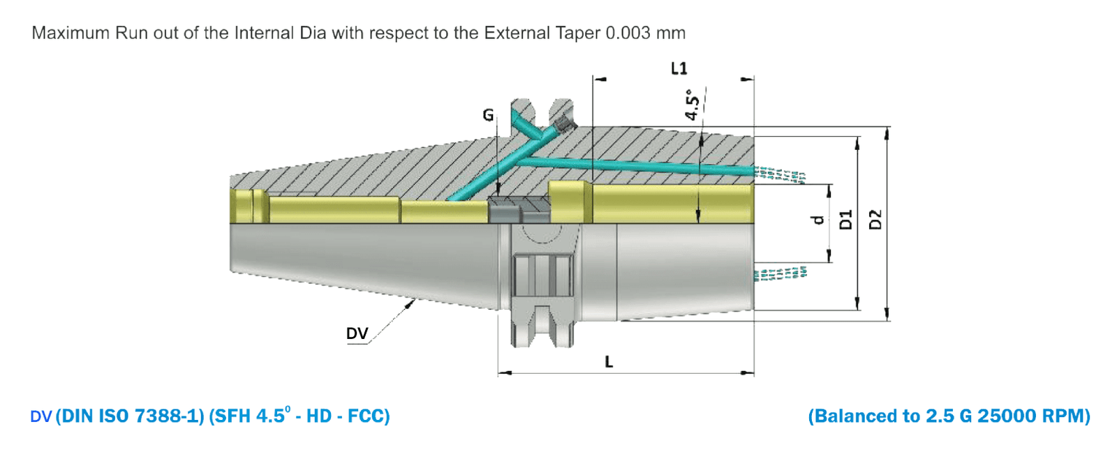 DV40 Heavy Duty Shrink Fit Holders With Face Coolant Channel (FCC) 4.5 °(DIN 69871) (DIN ISO 7388-1) (AD+B)